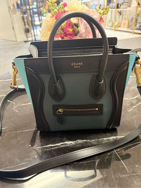 Handbags - Céline Mini Luggage Tote in Teal and Black